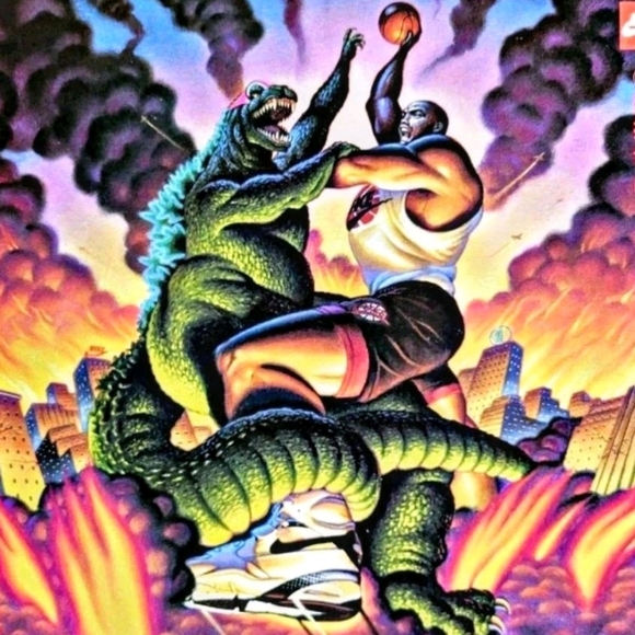 CHARLES BARKLEY VS GODZILLA OLD SCHOOL GLOSSY REPRINT NBA WALL ART 8.5x11 POSTER - Picture 3 of 7